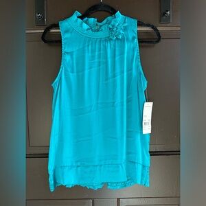 Ny Collection Womens Blouse Tank Top Size Small Teal Sleeveless Shirt